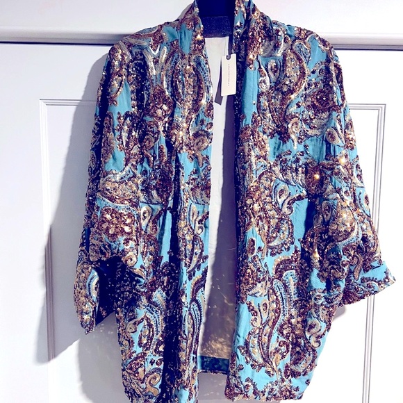 💛All that glitters …is gold … Anthro gold sequin kimono. Sz.MLNWT 🎄HolidayReady! - Picture 6 of 16